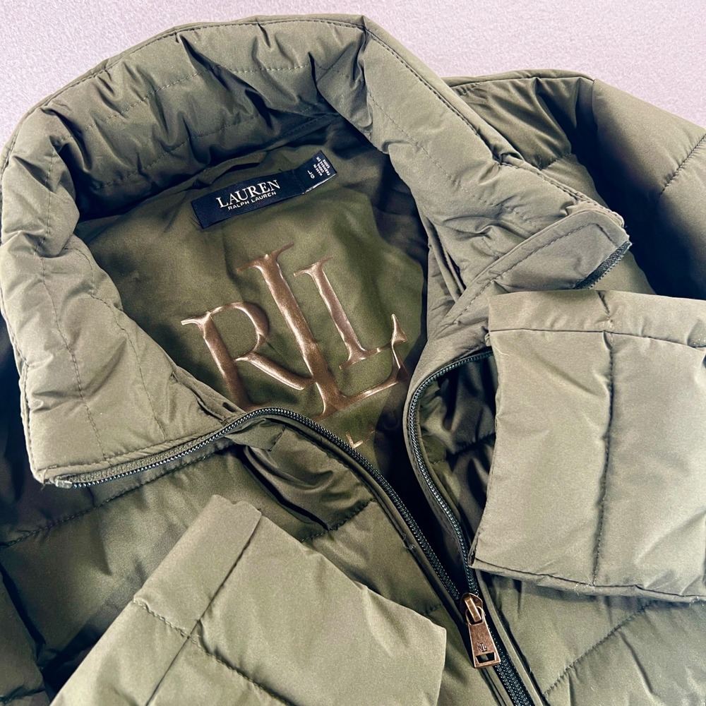 Lauren Ralph Lauren Puffer Jacket Women LG Olive Green Quilted 91745T